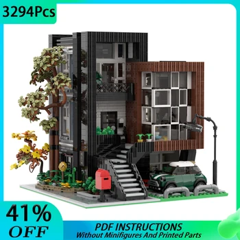 MOC Modern Villa City Street View Model Строительные блоки Многоквартирный дом Модульные кирпичи для сборки своими руками Развивающие игрушки Подарки 10205