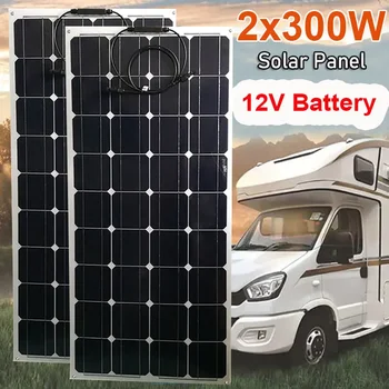 Комплект солнечных панелей мощностью 600 Вт 300 Вт Зарядка для аккумулятора 12 В Гибкое зарядное устройство для солнечных батарей 18 В для кемпинга автомобиля лодки на колесах дома на открытом воздухе