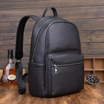 Кожаный рюкзак для мужчин, деловой 15-дюймовый ноутбук, черные сумки, Модная школьная сумка из натуральной кожи, мужские рюкзаки из воловьей кожи