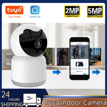 Tuya WiFi Камера Радионяня В помещении HD 5MP 2MP AI Автоматическое Отслеживание Двухстороннее Аудио Четкое ИК Ночное Видение Домашняя Камера Безопасности Для Домашних Животных