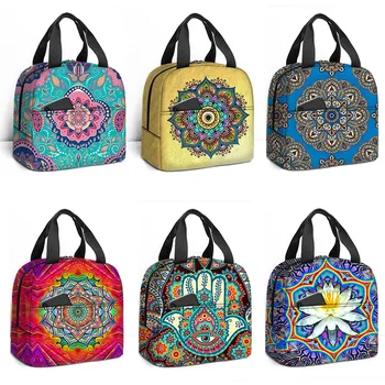 Классические сумки для ланча с цветочным принтом в виде Мандалы, женская Портативная сумка для еды, Термоизолированный Ланч-бокс для пикника в школах, для путешествий на открытом воздухе