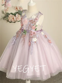 Тюлевое пышное платье в цветочек для девочки, платье принцессы, свадебное платье для девочки, милые платья для девочек для очень элегантной вечеринки