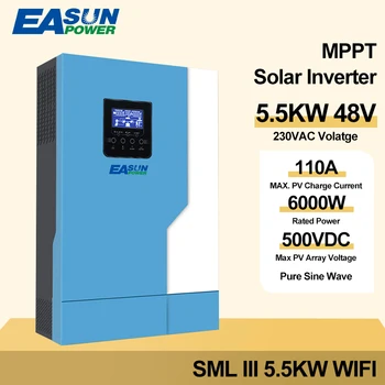 EASUN POWER 5.5KW Soalr Инвертор 500Vdc MPPT 110A 500VDC фотоэлектрический вход 220VAC 48VDC 5.5 kW Чистый синусоидальный гибридный инвертор С WiFi