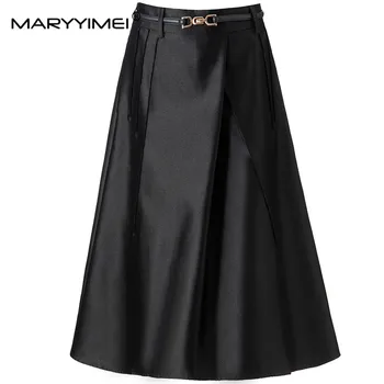 MARYYIMEI, модный однотонный пояс на талии, весенне-летняя женская праздничная элегантная юбка в пол