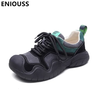 ENIOUSS/ весенне-осенняя уличная женская обувь из натуральной кожи, модная женская повседневная обувь из нубука на шнуровке
