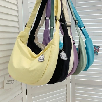 Сумки через плечо Женские однотонные Harajuku карамельного цвета, универсальные сумки, сумки через плечо большой емкости для женщин, студенческие сумки для подростков