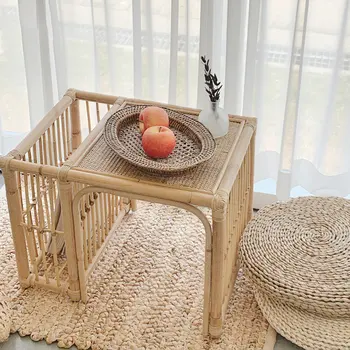 Креативные журнальные столики из японского ротанга, Простая мебель для гостиной, прикроватный столик для спальни, индивидуальный столик для хранения татами