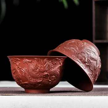 Чаша Zisha, чайный сервиз ручной работы, чайная чаша в китайском стиле с рисунком дракона, Керамический глиняный чайник, Подарок на День рождения, украшения
