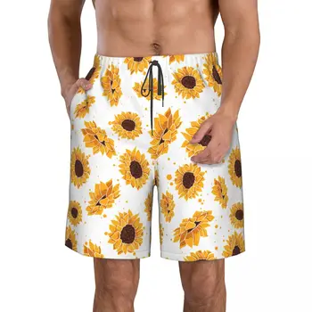 Летние мужские шорты с 3D-принтом Sunflowers, пляжные домашние шорты в гавайском стиле для отдыха на шнурке
