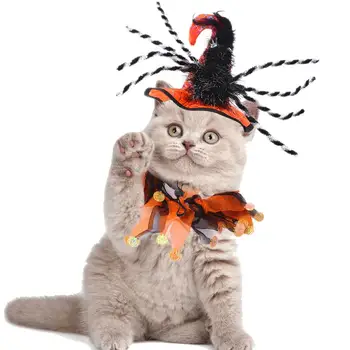 Наряд кошки на Хэллоуин, косплей, костюмы для домашних собак, шляпа ведьмы-паука, ошейник клоуна, очки, забавный костюм кошки для собаки, часть Хэллоуина