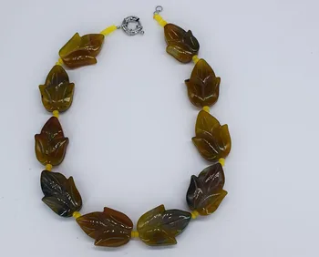 желто-зеленое ожерелье с резными листьями из агата 30-36 мм 43 см, натуральная бусина оптом FPPJ