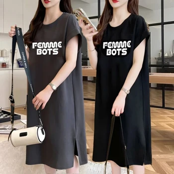Летнее повседневное платье-футболка с коротким рукавом Fat Mm, женское платье-футболка нового корейского издания 2023 года, верхняя одежда