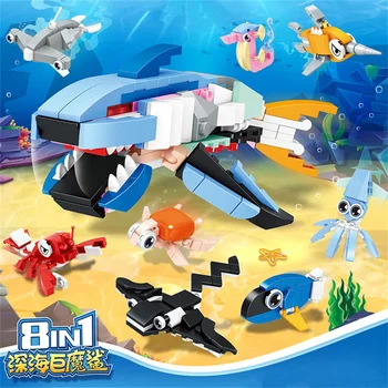 2023 Город творчества Подводный мир Краб Рыба-дьявол Акула кальмар Модель Строительные блоки Кирпичи игрушки