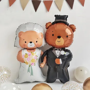 Жених и невеста с мишкой, фольгированные гелиевые шары для свадьбы, украшения свадьбы, помолвки, вечеринки, ballon Love globos Поставки