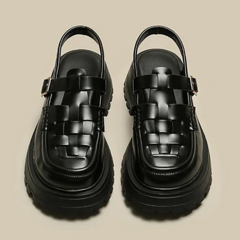 LLUUMIU / Летние новые полые босоножки на толстом каблуке с мягкой подошвой; женские босоножки на толстой подошве; Дизайнерский тренд женской обуви в римском стиле;