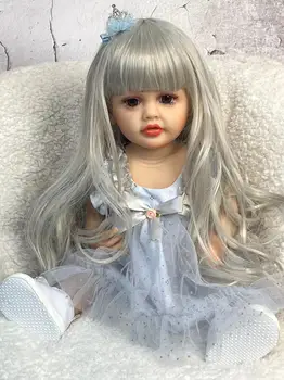 Реалистичная Кукла-Реборн для девочки 55 см 22 дюйма, Полностью Силиконовое тело, Серебристо-длинные волосы, Принцесса для малышей Бебе Бонекас