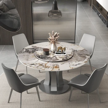 Итальянский минималистичный мраморный круглый стол с поворотным столом, домашняя маленькая квартира, роскошный современный стол из шифера высокого класса, мебель для дома Mesa