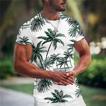 Летняя мужская футболка С 3D принтом Кокосовой пальмы, Топ С круглым вырезом, Гавайская футболка с коротким рукавом, Модная Мужская Одежда Для Пляжного Отдыха, Большой
