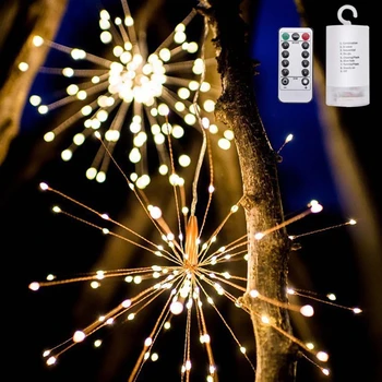 Наружный и внутренний светодиодный струнный светильник IP65 8 режимов Подвесной Фейерверк Starburst Fairy String Light Рождественский светильник для украшения заднего двора