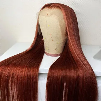 Красновато-коричневые парики из человеческих волос # 33 13x4, прямые парики с кружевной застежкой, для женщин, Каштановые парики с кружевной застежкой 4x4, в продаже