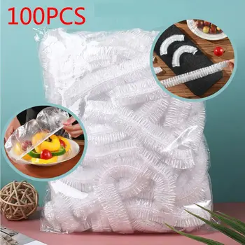 100шт Одноразовых крышек для пищевых продуктов Пластиковые эластичные пакеты для хранения продуктов Свежие Кухонные миски для пищевых продуктов, крышки для фруктов, Пылезащитная пленка