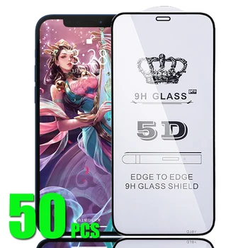50шт 5D Полное Покрытие Из Закаленного Стекла 9H Premium Film Screen Protetcor Для iPhone 15 Pro Max 14 Plus 13 Mini 12 11 XS XR X 8 7 SE