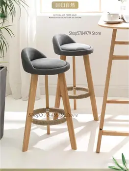 Барный стул со спинкой из цельного дерева в скандинавском стиле, современный Простой высокий барный стул, Высокий табурет на стойке регистрации, бытовой барный стол и стул