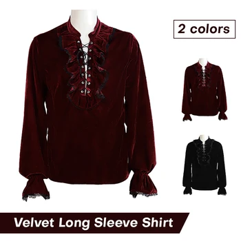 Средневековая готическая мужская бархатная рубашка, осенняя велюровая рубашка в стиле ретро со шнуровкой, косплей-вечеринка, Сценический костюм Принца, Мужская сорочка