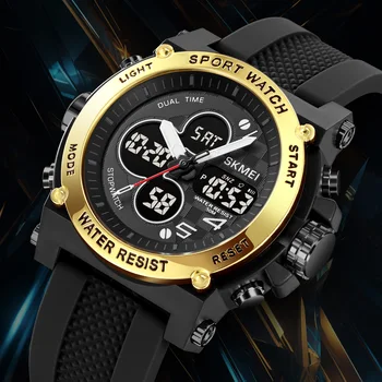 Трендовые часы SKMEI с трехкратным двойным дисплеем, Студенческий спортивный светящийся водонепроницаемый будильник, Модные мужские электронные часы 2065