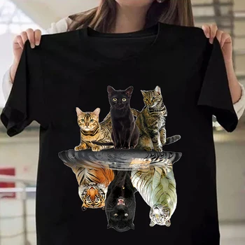 Женские модные футболки с принтом кота и тигра, летние повседневные свободные футболки с круглым вырезом, креативные персонализированные футболки