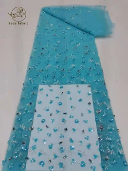Африканская Французская кружевная ткань с блестками и бисером 2023, высококачественная вышивка, тюль, кружевной материал для жениха, свадебное платье для новобрачных в Нигерии.