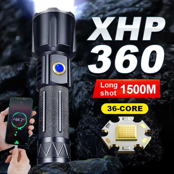 Супер мощный светодиодный фонарик XHP360 USB Перезаряжаемый фонарик 26650 High Power Tactical Lantern Outdoor Long Range 1500M Lamp