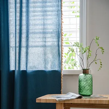 Синие хлопчатобумажные кисточки в форме метлы, плотные шторы для спальни, гостиной, детской, занавески для наружной двери