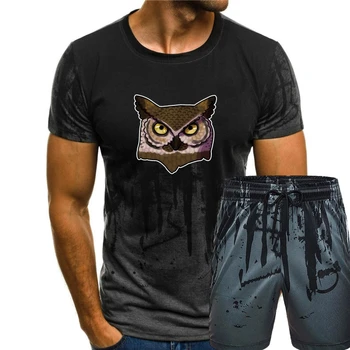 Футболка с изображением большой рогатой совы, мужская футболка с трафаретным принтом, футболка с изображением Совы и Луны, футболка с изображением природы, мужская футболка