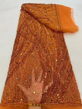 Нигерийские Французские блестки, камни, кружевная ткань, Африканский тюль, кружевная ткань из бисера 2023, высококачественный материал для вечернего платья, свадьбы
