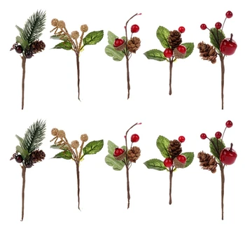 30 шт. красных рождественских ягод и сосновых шишек с ветками Падуба для праздничного цветочного декора, поделок из цветов