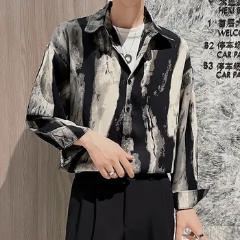 Высококачественные Мужские Рубашки Японский Стиль Уличная Одежда Tie dye Рубашки С длинным рукавом Повседневная Harajuku Весна Осень Мужская одежда 137