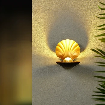 Светодиодный настенный светильник в виде ракушки, форма жемчуга, Наружный Водонепроницаемый IP65, Садовый настенный светильник, освещение для крыльца, Освещение для коридора, Алюминий