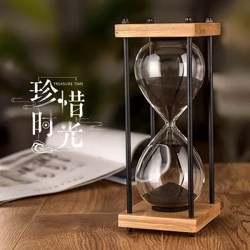 Песочные часы с квадратным деревянным дном, стеклянный таймер на 30 минут, интересные украшения для дома, песочные часы, Счетчик моточасов на кухне, синие песочные часы