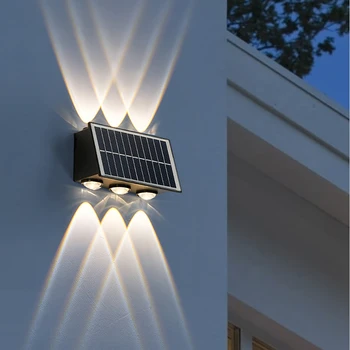Светодиодный солнечный настенный светильник IP65, водонепроницаемые наружные лампы 4 Вт, 6 Вт, 8 Вт, Литиевые батареи трех типов 3,7 В 1800 мА для наружного освещения
