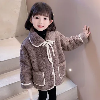 Корейская версия зимнего длинного пальто для новорожденных, модная куртка с лацканами для девочек 12 м-6 лет