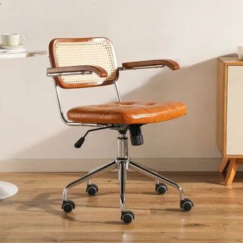 Вращающееся кресло в японском стиле INS Компьютерное Офисное кресло Удобное Сиденье для рабочего стола для хранения вещей Дышащий Подлокотник Кресла из ротанга
