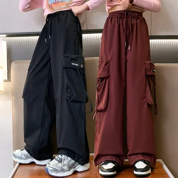 2023 Весенне-осенние детские длинные брюки для девочек, быстросохнущие брюки для рабочего костюма от 5 до 14 лет