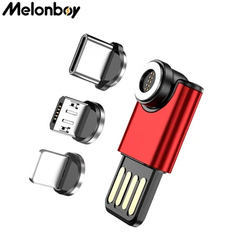Мини-адаптер магнитного зарядного устройства Melonboy 540 оборотов, быстрая зарядка 3A, магнитный USB для передачи данных типа C, адаптер для зарядного устройства micro usb.