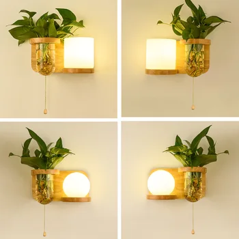 Настенный светильник с выключателем новый настенный светильник из скандинавского дерева, креативный настенный светильник для комнатных растений, прикроватные лампы