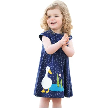 Летнее хлопковое платье для девочек с коротким рукавом, милые платья с принтом для детей от 2 до 7 лет, модная повседневная одежда