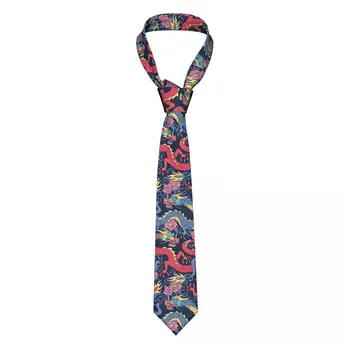 Китайский традиционный галстук с драконом Для мужчин и женщин из полиэстера 8 см Узкие Драконы с цветами Галстуки для повседневной носки Gravatas