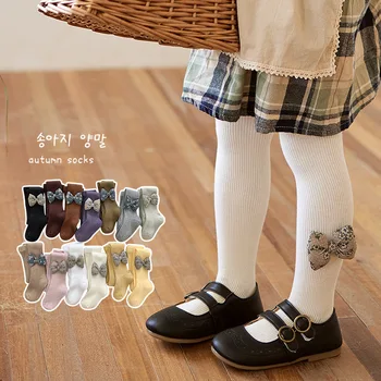 Леггинсы для маленьких девочек, детские штаны с бабочкой для малышей S2023, весенне-осенние хлопковые колготки принцессы, детская одежда в корейском стиле