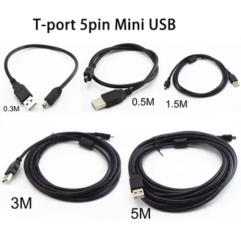 T-порт 5pin Mini USB Кабель Для Зарядки Данных 0,3 М 0,5 М 1,5 М 3 М 5 М USB 2,0 Быстрое Зарядное Устройство Для MP3 MP4 Плеера Автомобильный Видеорегистратор Цифровая Камера