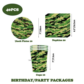 40 штук, 10 человек Используют Армейские зеленые принадлежности для тематических вечеринок, Домашняя вечеринка, День рождения, Детский душ, Свадебные украшения, Одноразовые стаканчики, салфетки